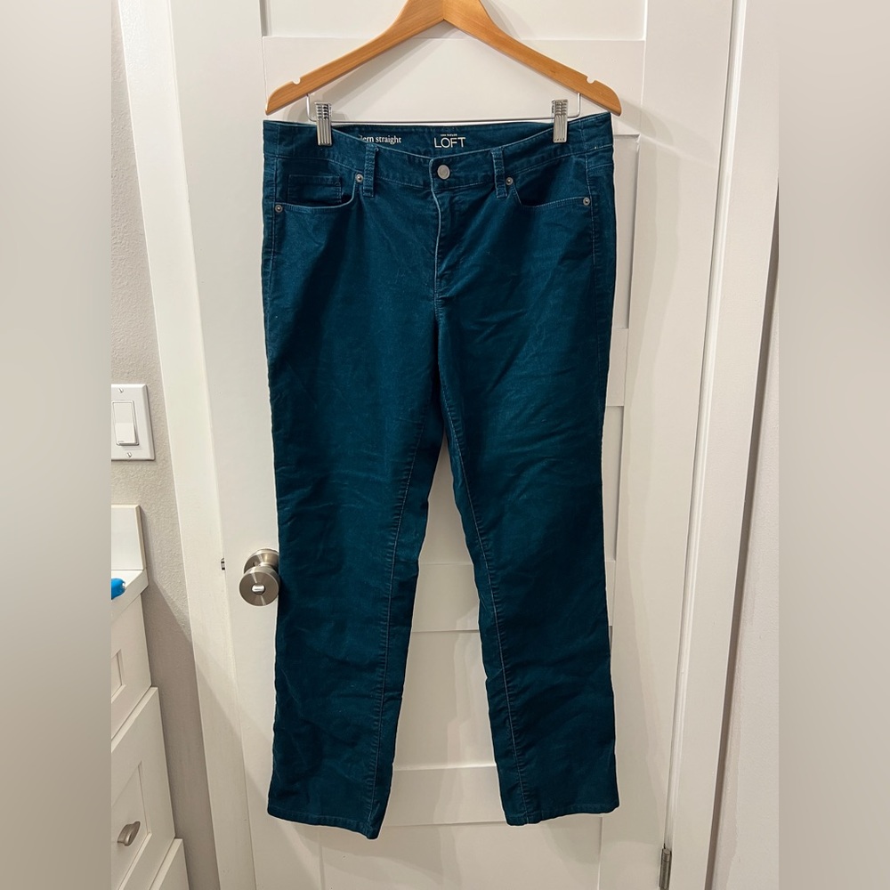 LOFT Deep Teal Corduroy Pants size 12 straight leg